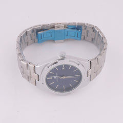 Silver Chain Mans Watch With Blue Dial