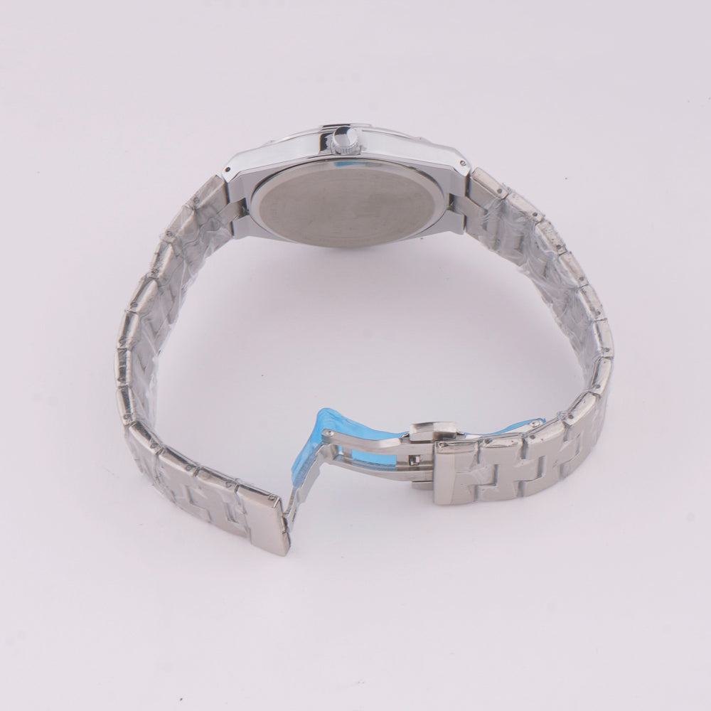 Silver Chain Mans Watch With Blue Dial