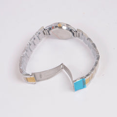 Two Tone Womans Silver Chain Watch with White Dial