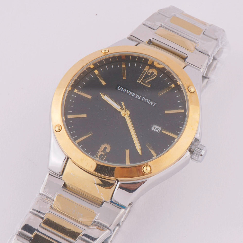 Two Tone Chain Mans Watch With Black Dial