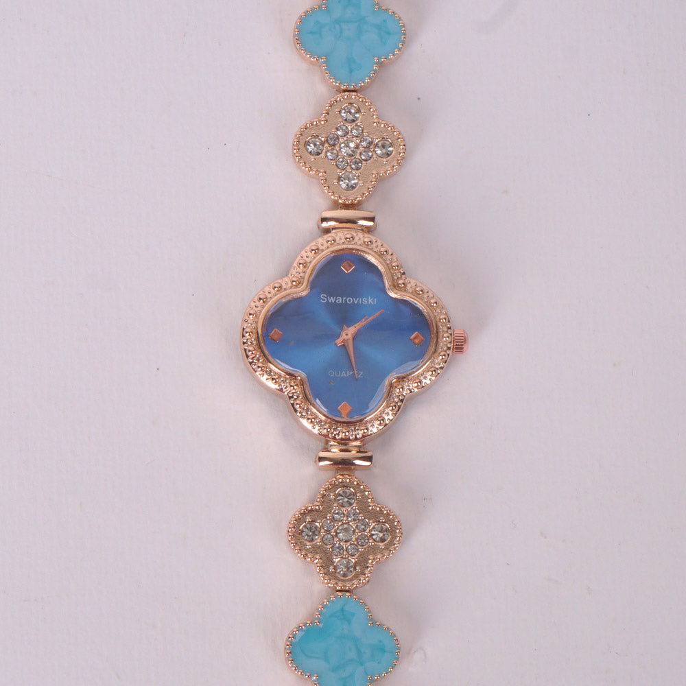 Two Tone Womans rosegold Chain Watch with cyan Dial