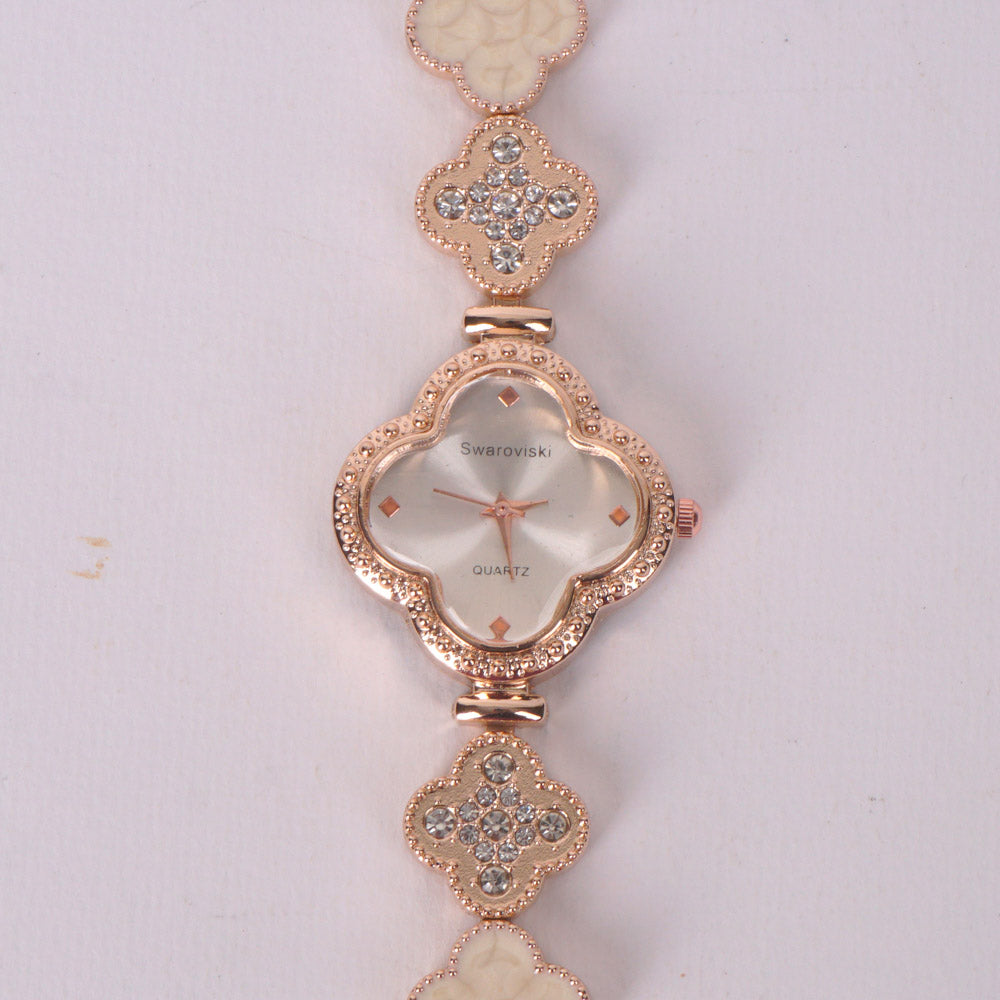 Two Tone Womans rosegold Chain Watch with white Dial