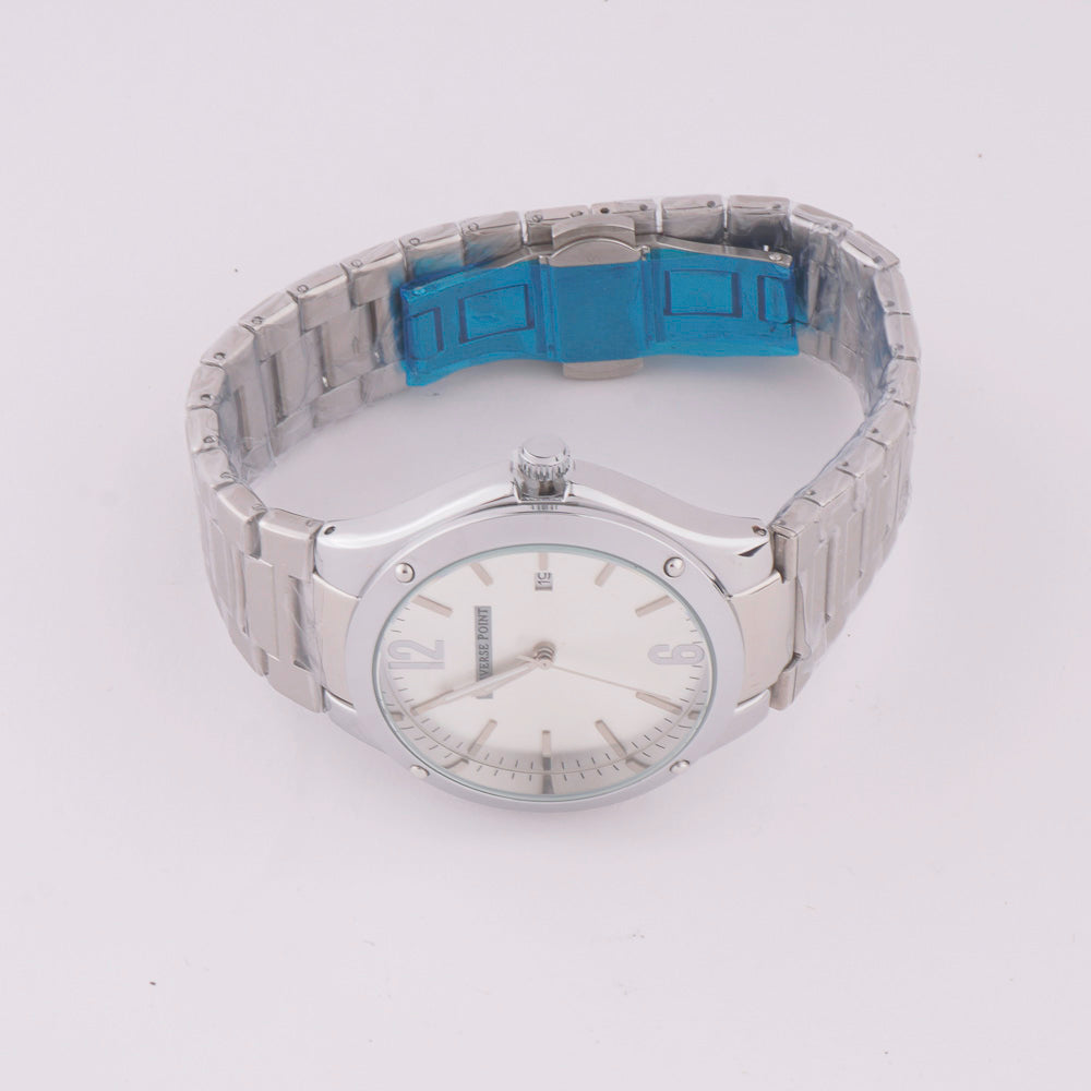 Silver Chain Mans Watch With White Dial