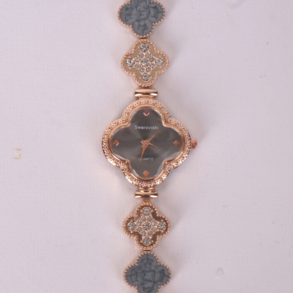 Two Tone Womans rosegold Chain Watch with Black Dial