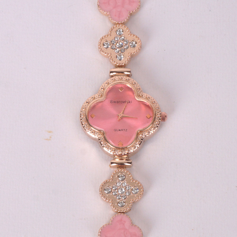 Two Tone Womans rosegold Chain Watch with Pink Dial