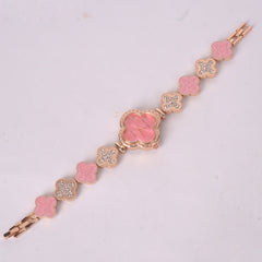 Two Tone Womans rosegold Chain Watch with Pink Dial