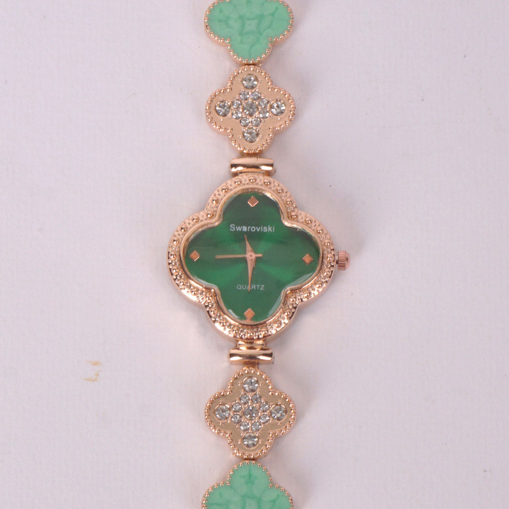 Two Tone Womans rosegold Chain Watch with Green Dial