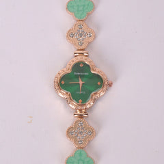 Two Tone Womans rosegold Chain Watch with Green Dial