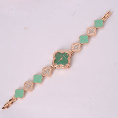 Two Tone Womans rosegold Chain Watch with Green Dial