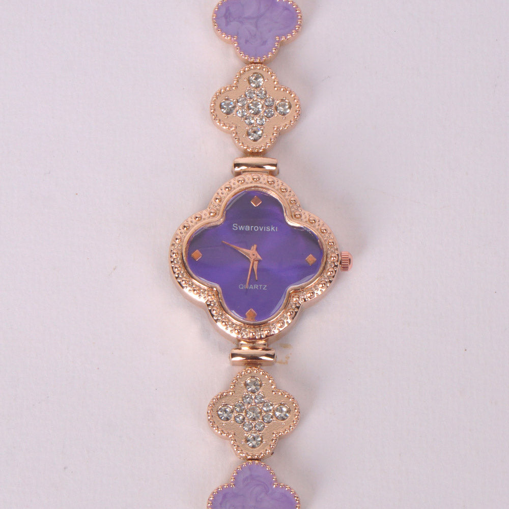 Two Tone Womans rosegold Chain Watch with Purple Dial