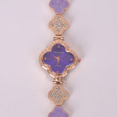 Two Tone Womans rosegold Chain Watch with Purple Dial