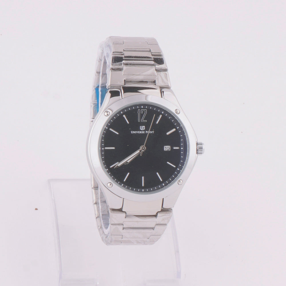 Silver Chain Mans Watch With Black Dial