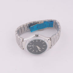 Silver Chain Mans Watch With Black Dial