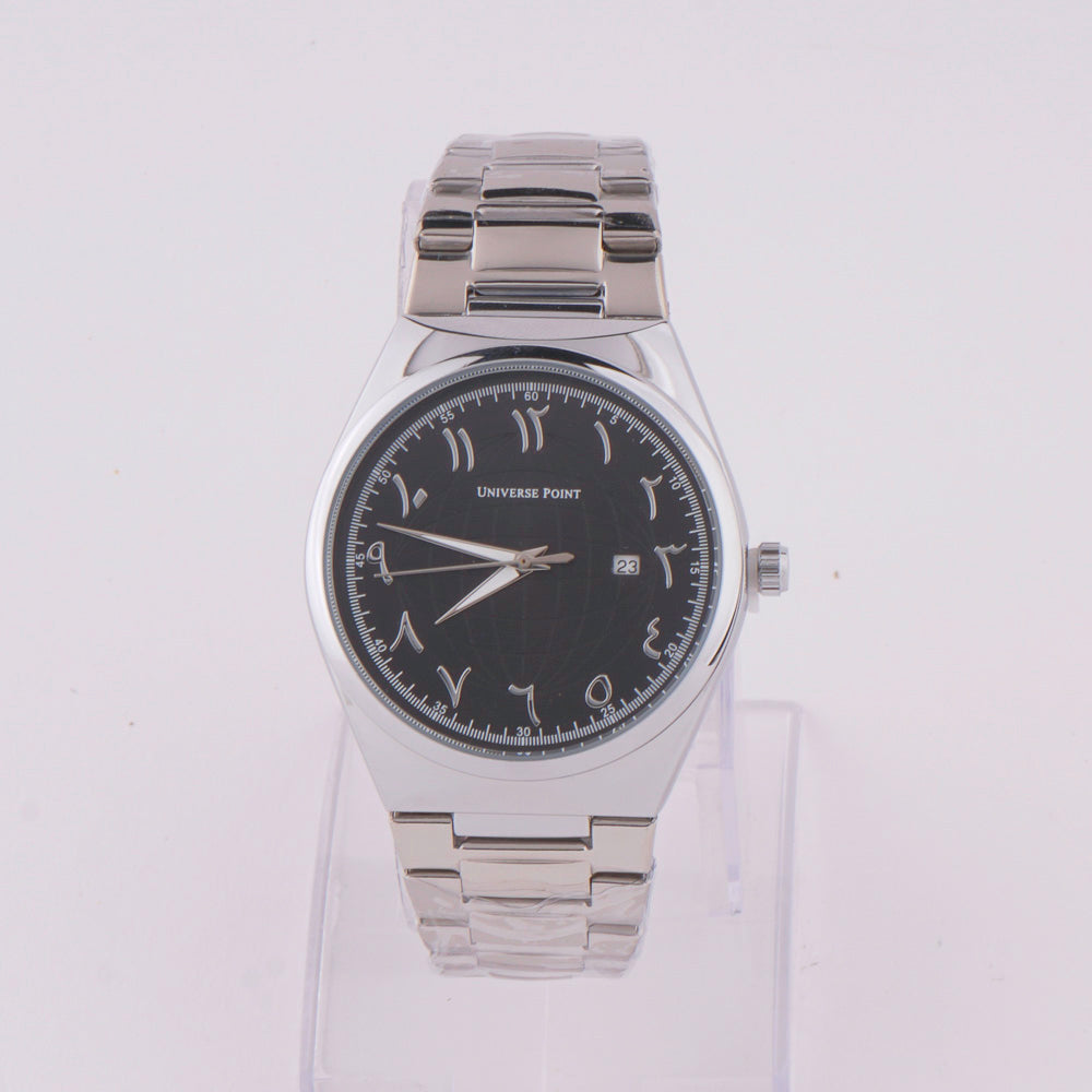 Silver Chain Mans Watch With Black Dial