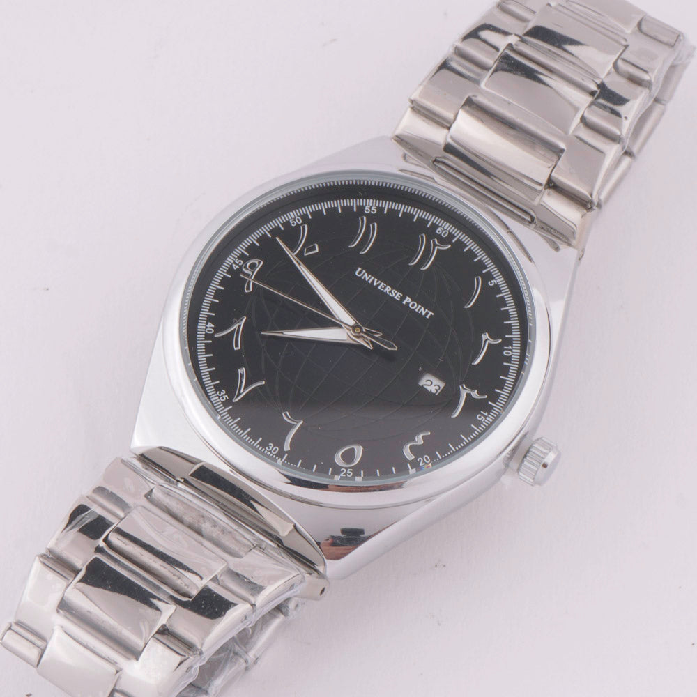 Silver Chain Mans Watch With Black Dial