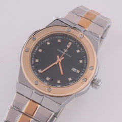 Two Tone Rosegold Chain Mans Watch With Black Dial