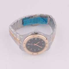 Two Tone Rosegold Chain Mans Watch With Black Dial