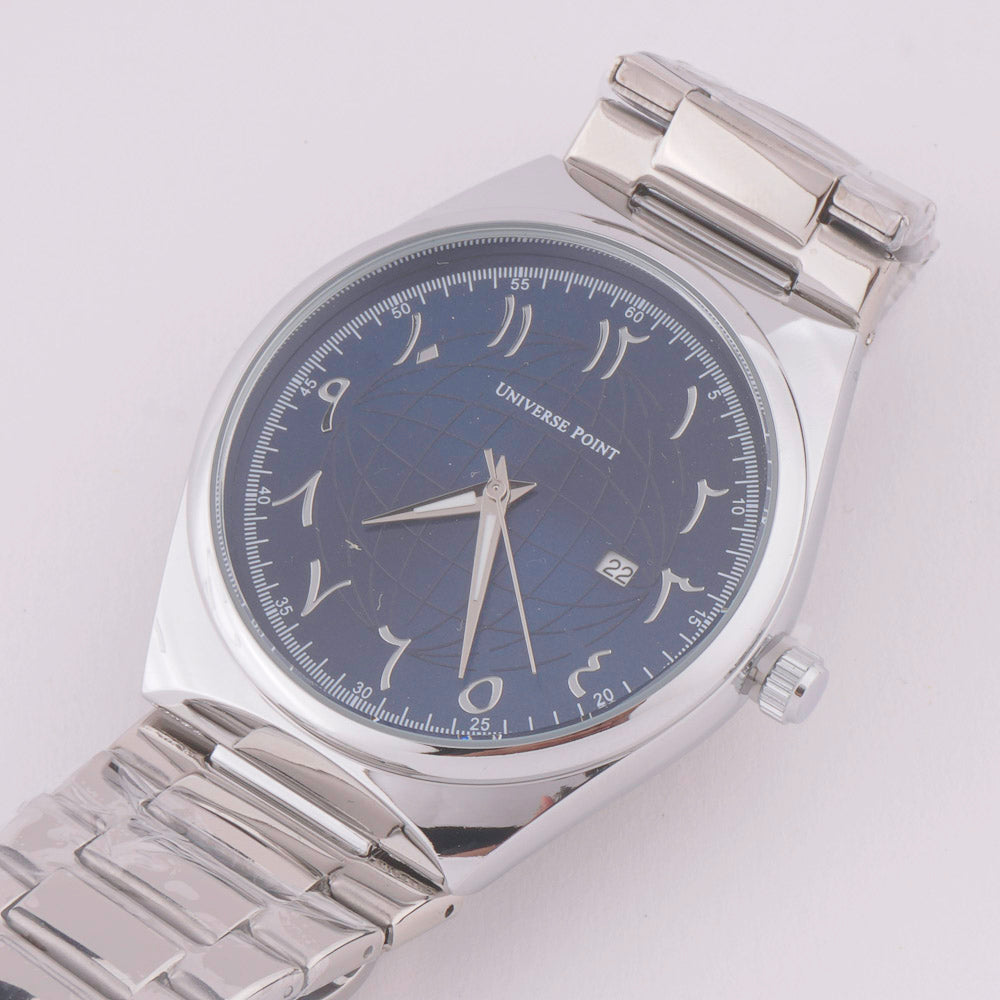 Silver Chain Mans Watch With Blue Dial