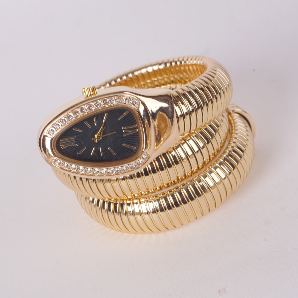 Womans Snake Watch Design Golden Black