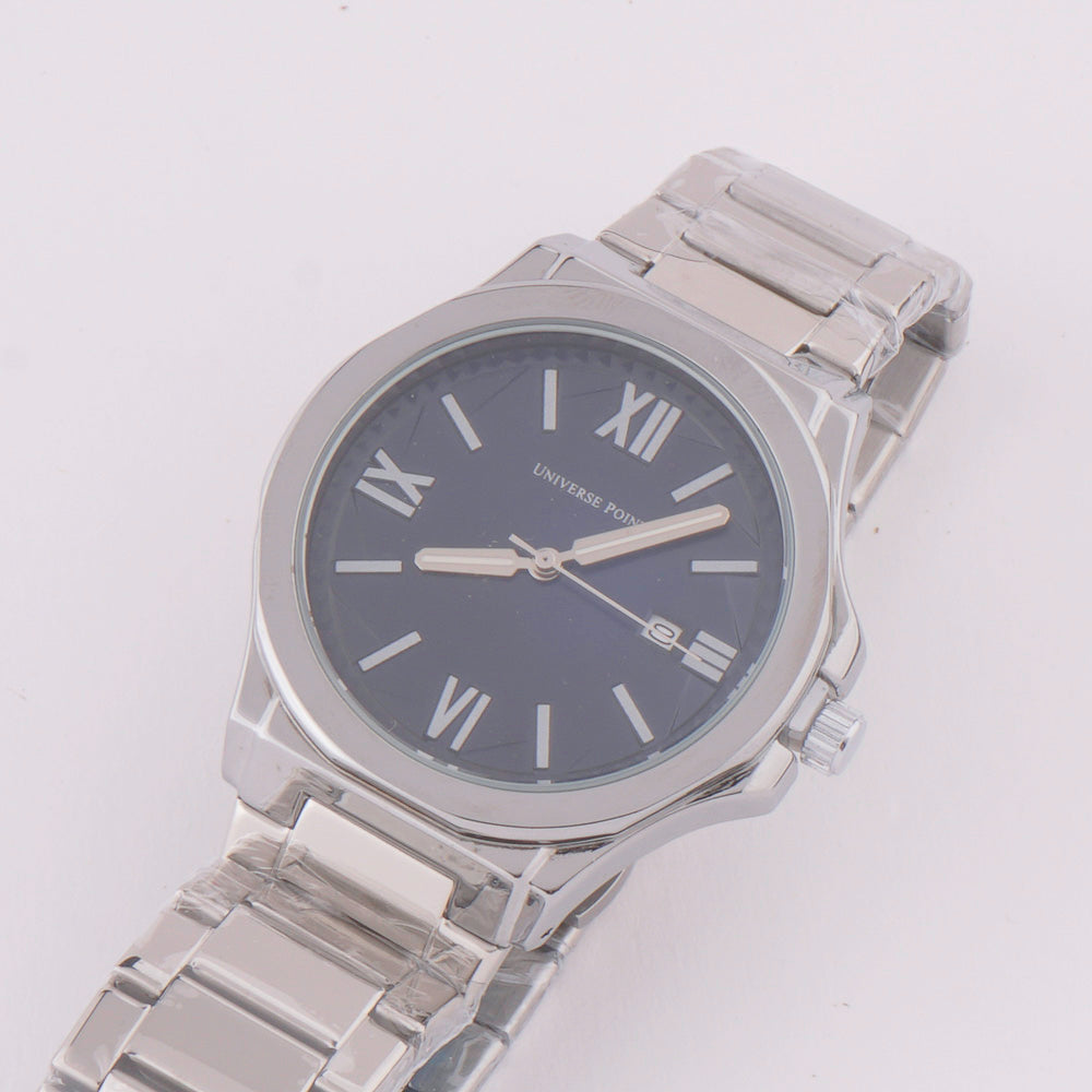 Silver Chain Mans Watch With Blue Dial