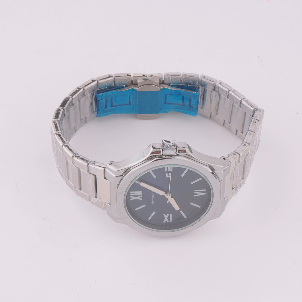 Silver Chain Mans Watch With Blue Dial