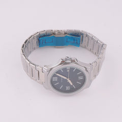 Silver Chain Mans Watch With Blue Dial