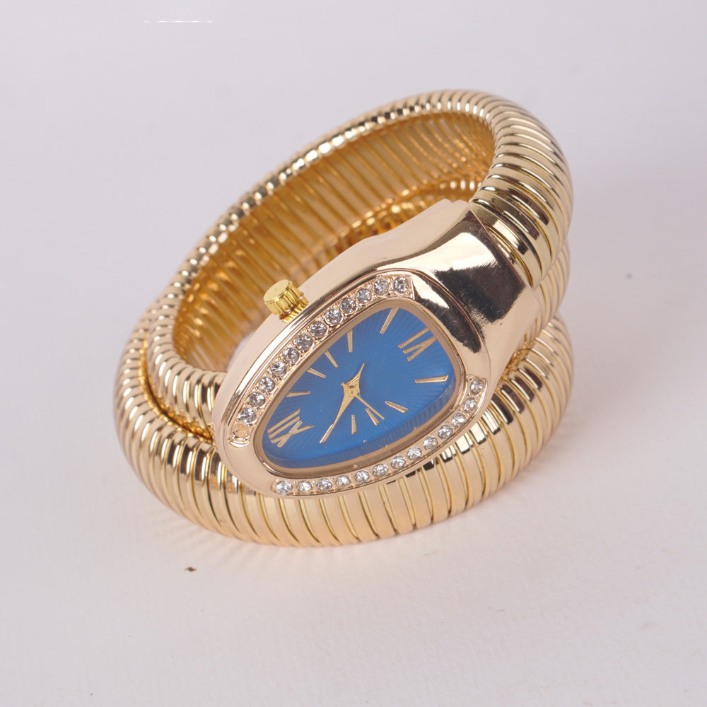 Womans Snake Watch Design Golden Blue