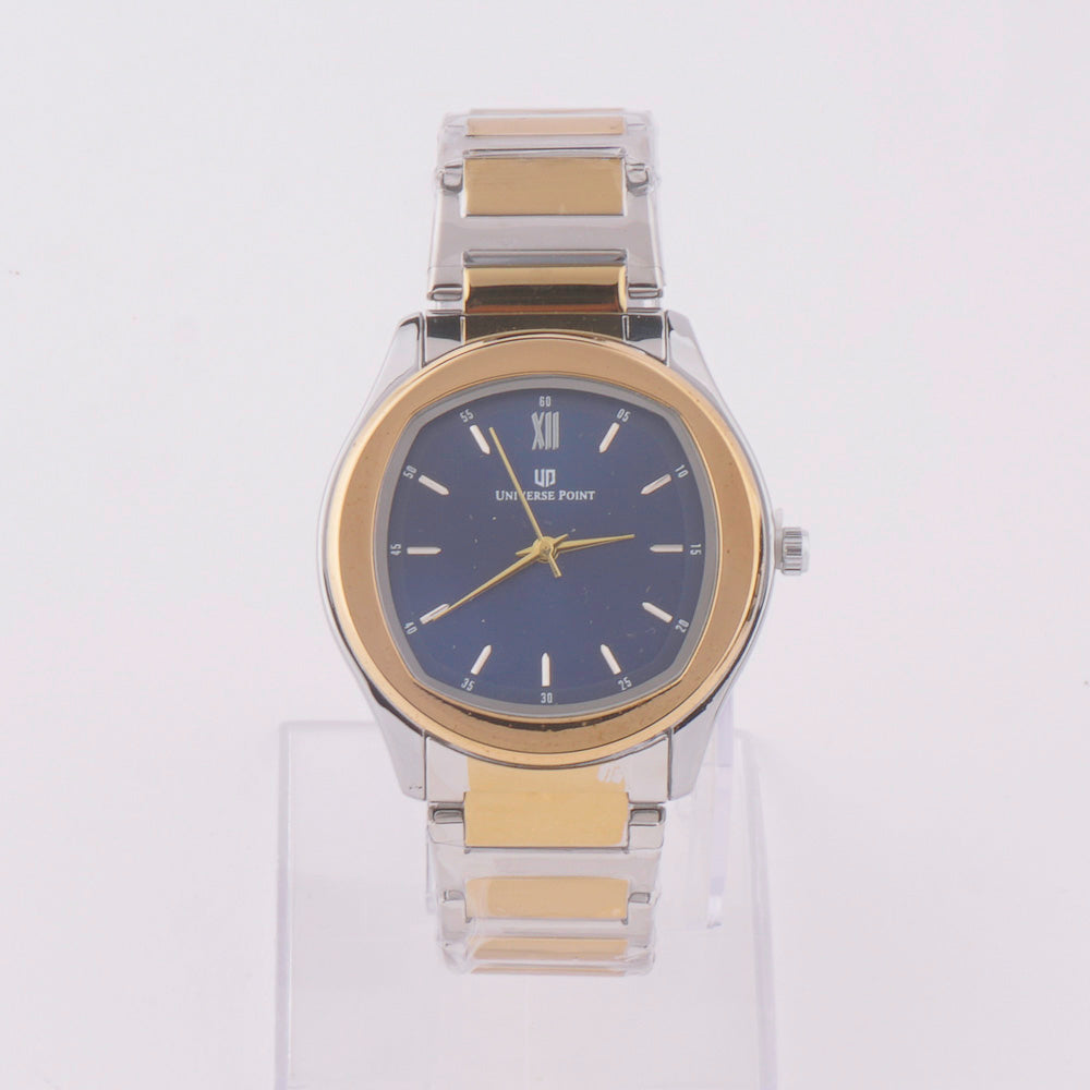 Two Tone Chain Mans Watch With Blue Dial