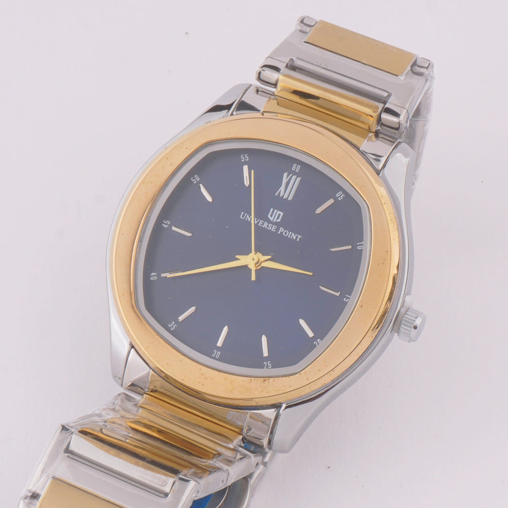 Two Tone Chain Mans Watch With Blue Dial