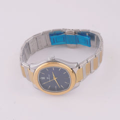 Two Tone Chain Mans Watch With Blue Dial