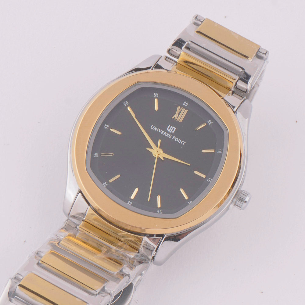 Two Tone Chain Mans Watch With Black Dial