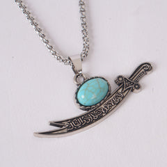 Ya Ali Sword Pendant Necklace with Blue Stone