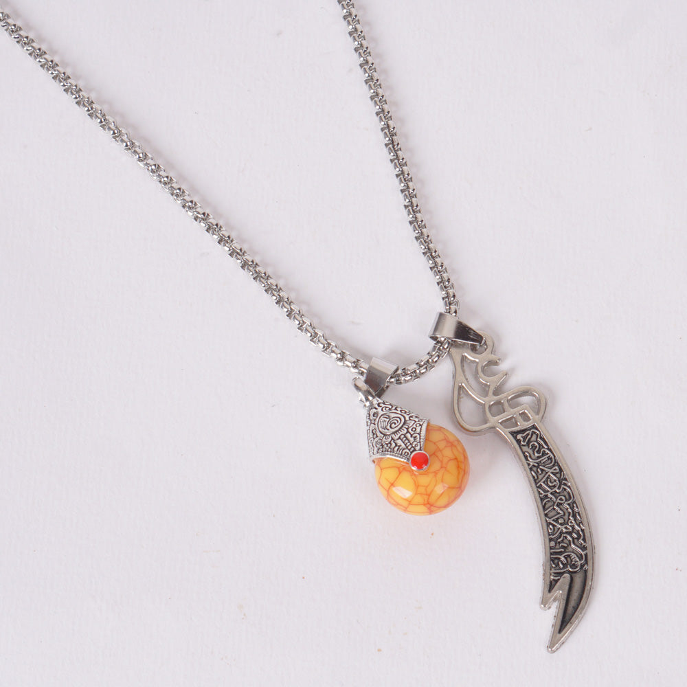 Sword & Amber Stone Pendant Necklace