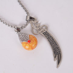 Sword & Amber Stone Pendant Necklace