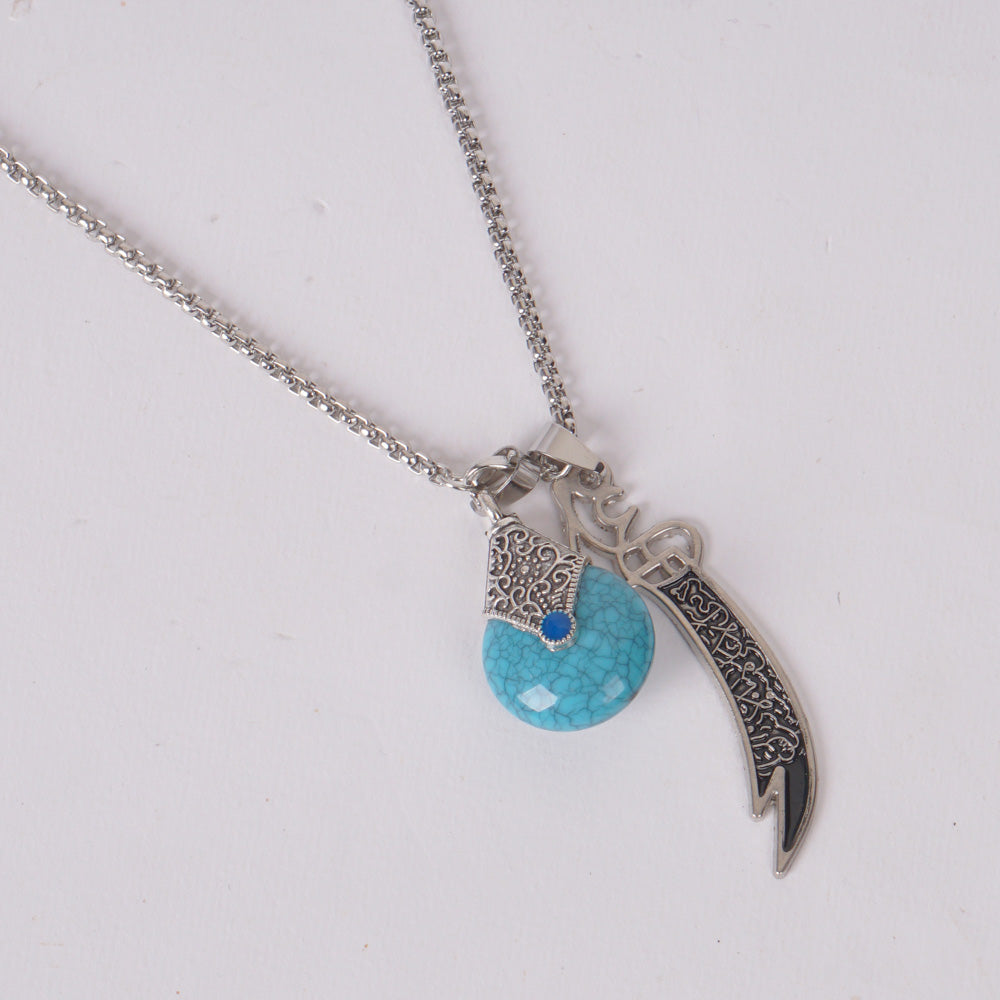 Sword & Amber Stone Pendant Necklace Blue