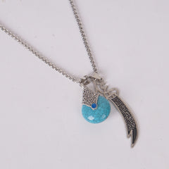 Sword & Amber Stone Pendant Necklace Blue