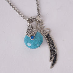 Sword & Amber Stone Pendant Necklace Blue