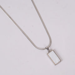Silver-Tone Rectangular Pendant Necklace with White Inlay