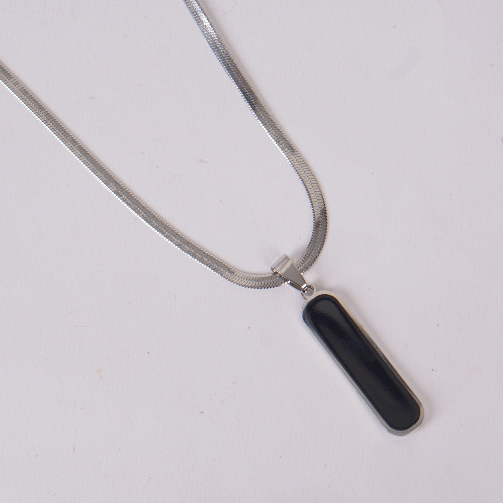 Silver-Tone Black Bar Pendant Necklace