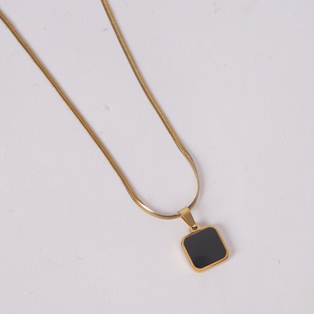 Gold-Tone Square Black Pendant Necklace