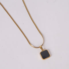 Gold-Tone Square Black Pendant Necklace