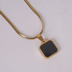 Gold-Tone Square Black Pendant Necklace