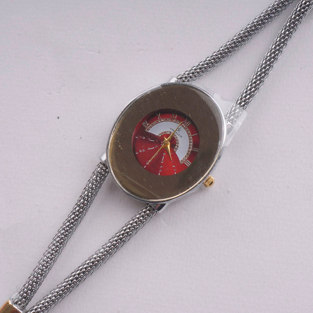 Women's Stylish Chain Watch Silver Red