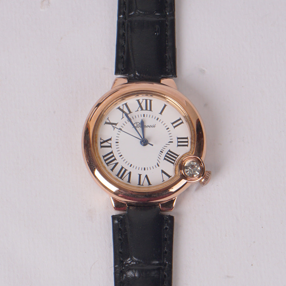 Woman Rosegold Dial Watch with Leather Straps White