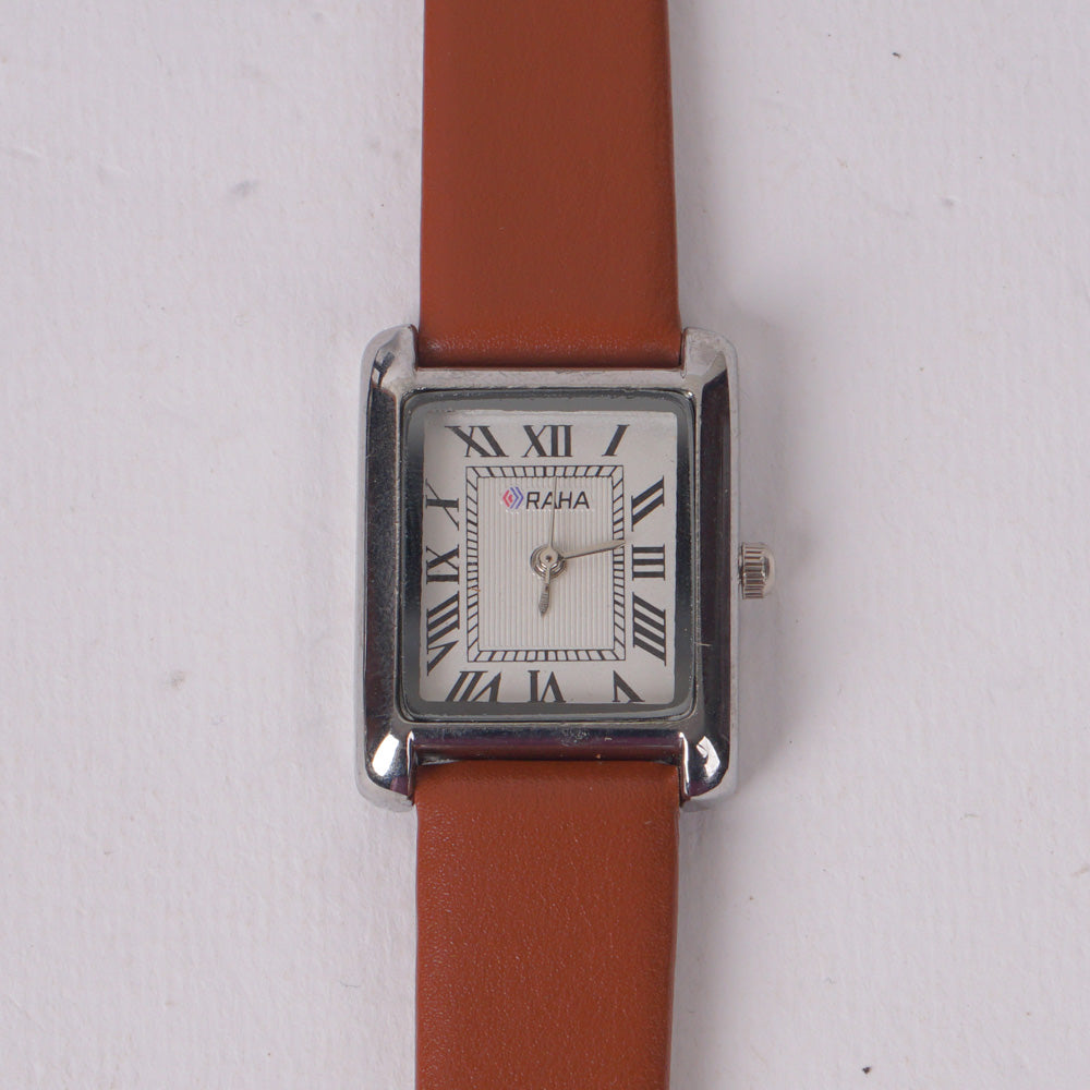 Woman Silver Watch with Orange Staps Square Shape