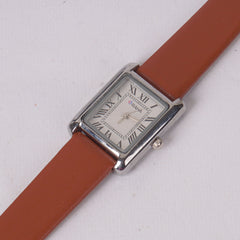 Woman Silver Watch with Orange Staps Square Shape