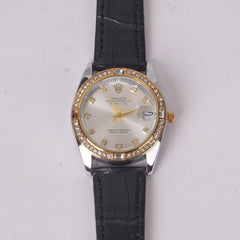 Woman Silver Dial Watch with Black Straps