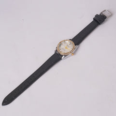 Woman Silver Dial Watch with Black Straps