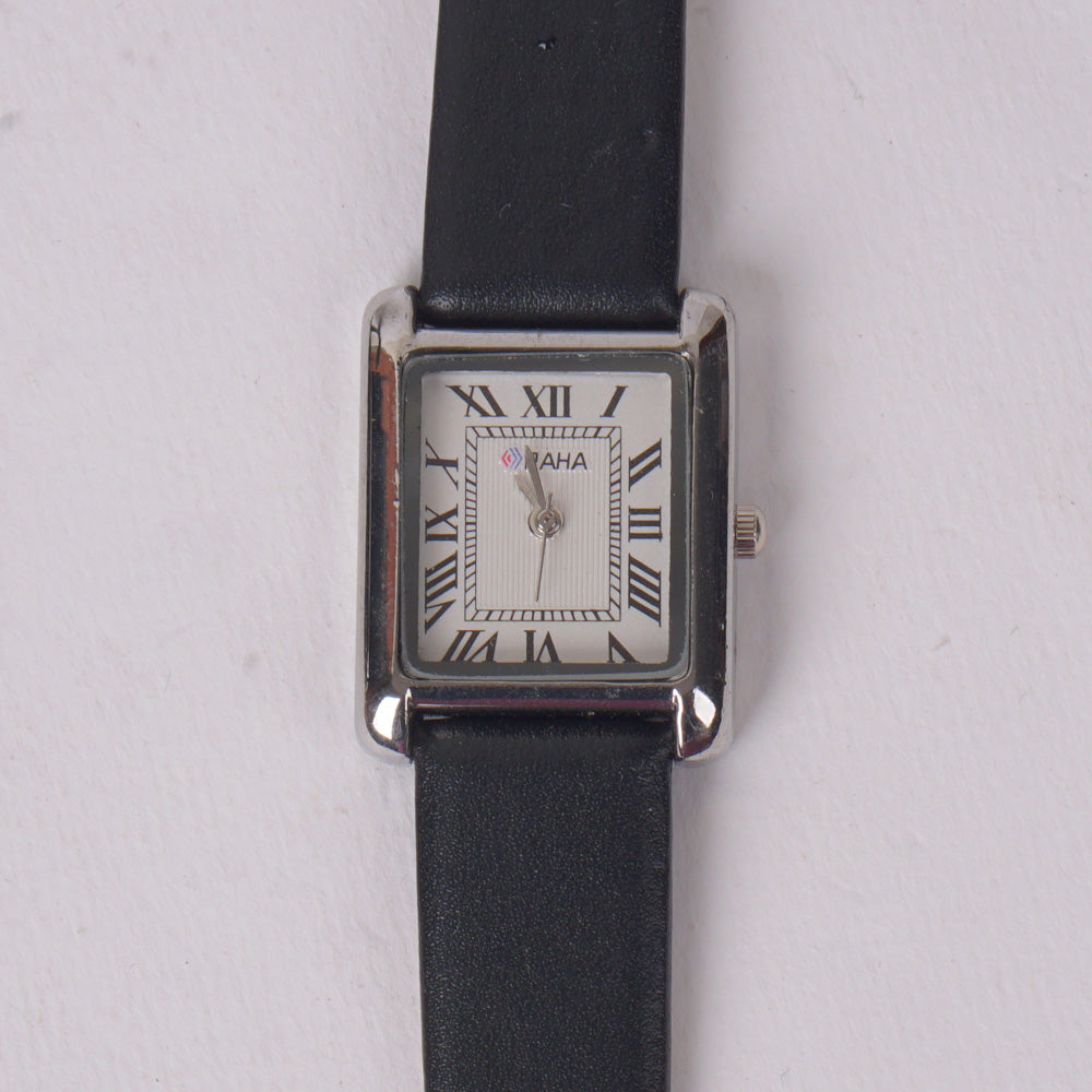 Woman Silver Watch with Black Staps Square Shape