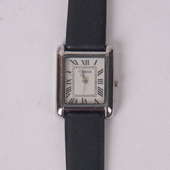 Woman Silver Watch with Black Staps Square Shape